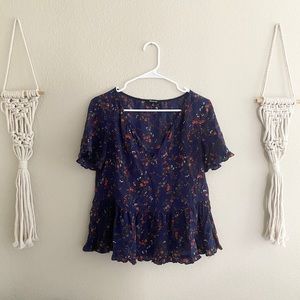 Madewell Silk Stanza RuffleHem Top Moonless Floral
